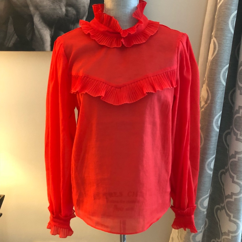 Red Orange Ruffle Blouse